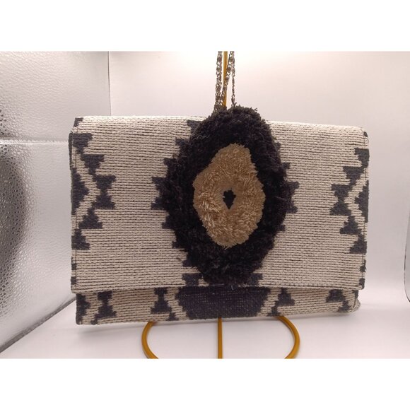 America & Beyond Aztec Tribal Hand Woven Clutch with Silvertone Crossbody Chain